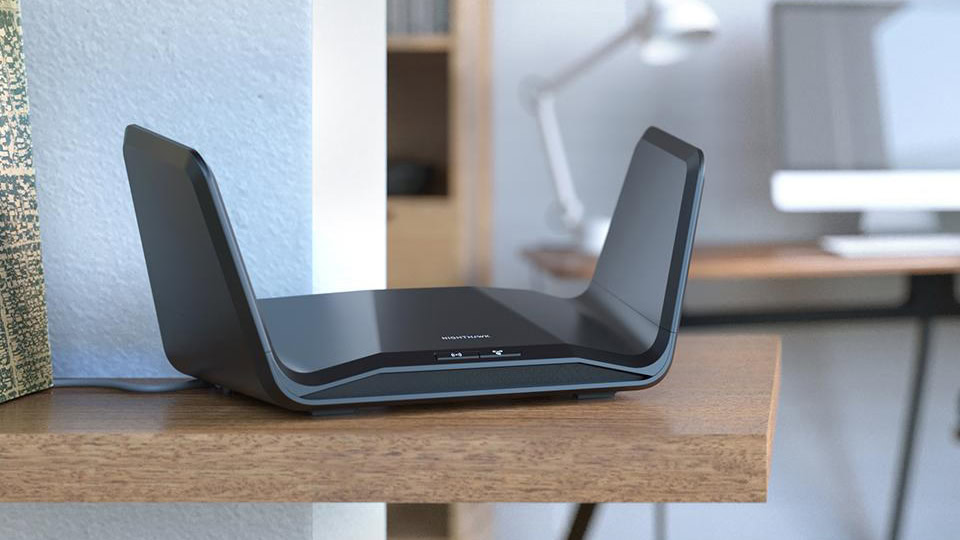 Netgear Nighthawk Wi Fi 6 Router (RAX70) in living room Netgear Nighthawk Wi Fi 6 Router (RAX70) in living room
