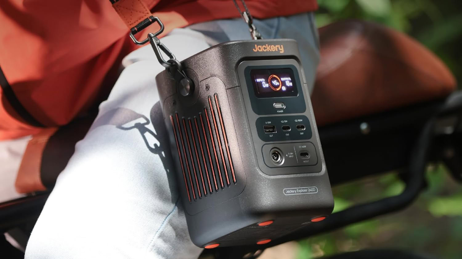 Riding bike with Jackery Explorer 240D Power Bank Riding bike with Jackery Explorer 240D Power Bank