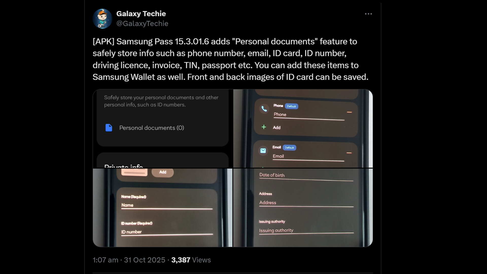 Samsung Pass X Post highlighting options to add sensitive documents Samsung Pass X Post highlighting options to add sensitive documents