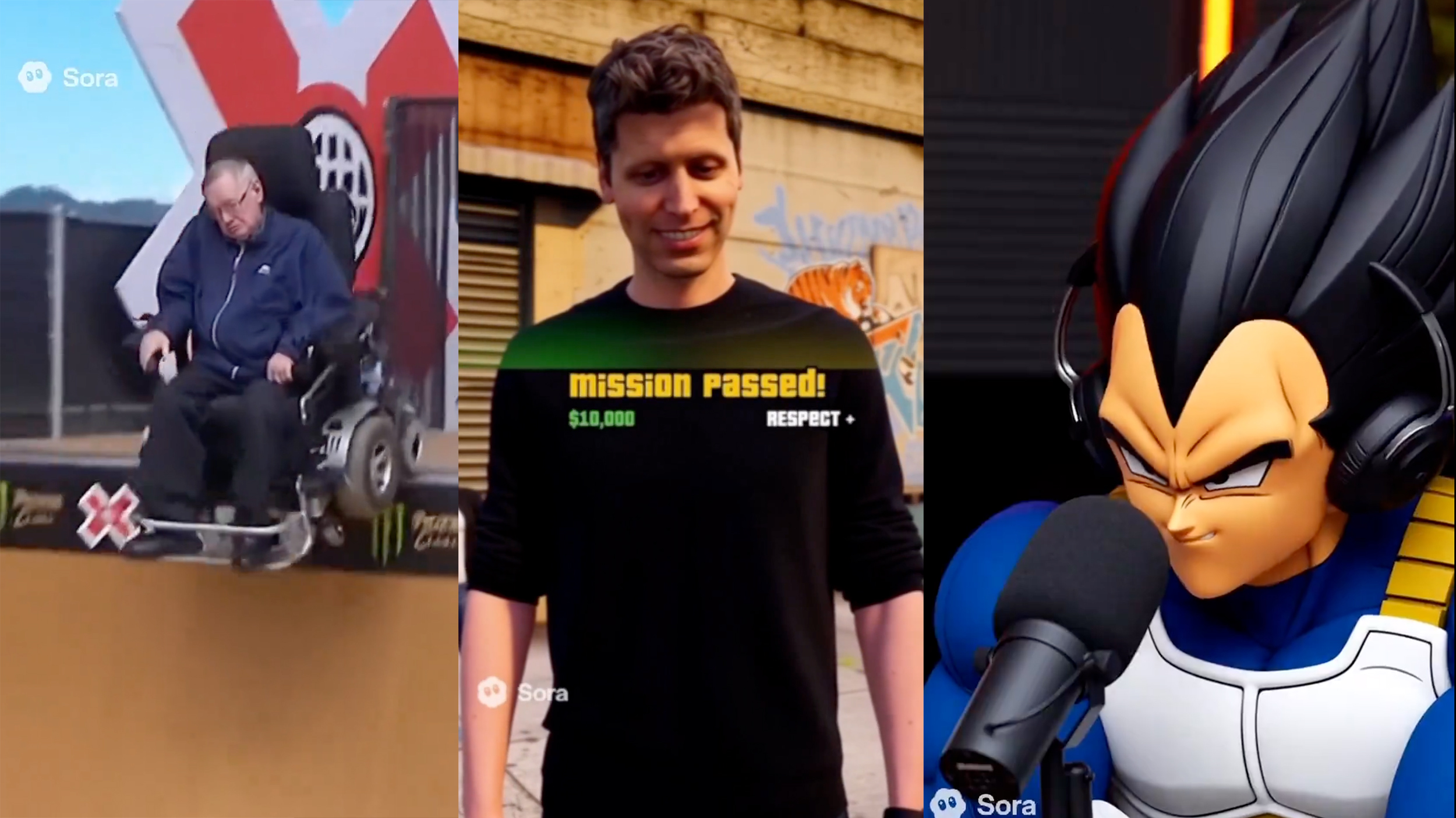 Sora 2 video slop features Stephen Hawking, Sam Altman, Dragonball Vageta