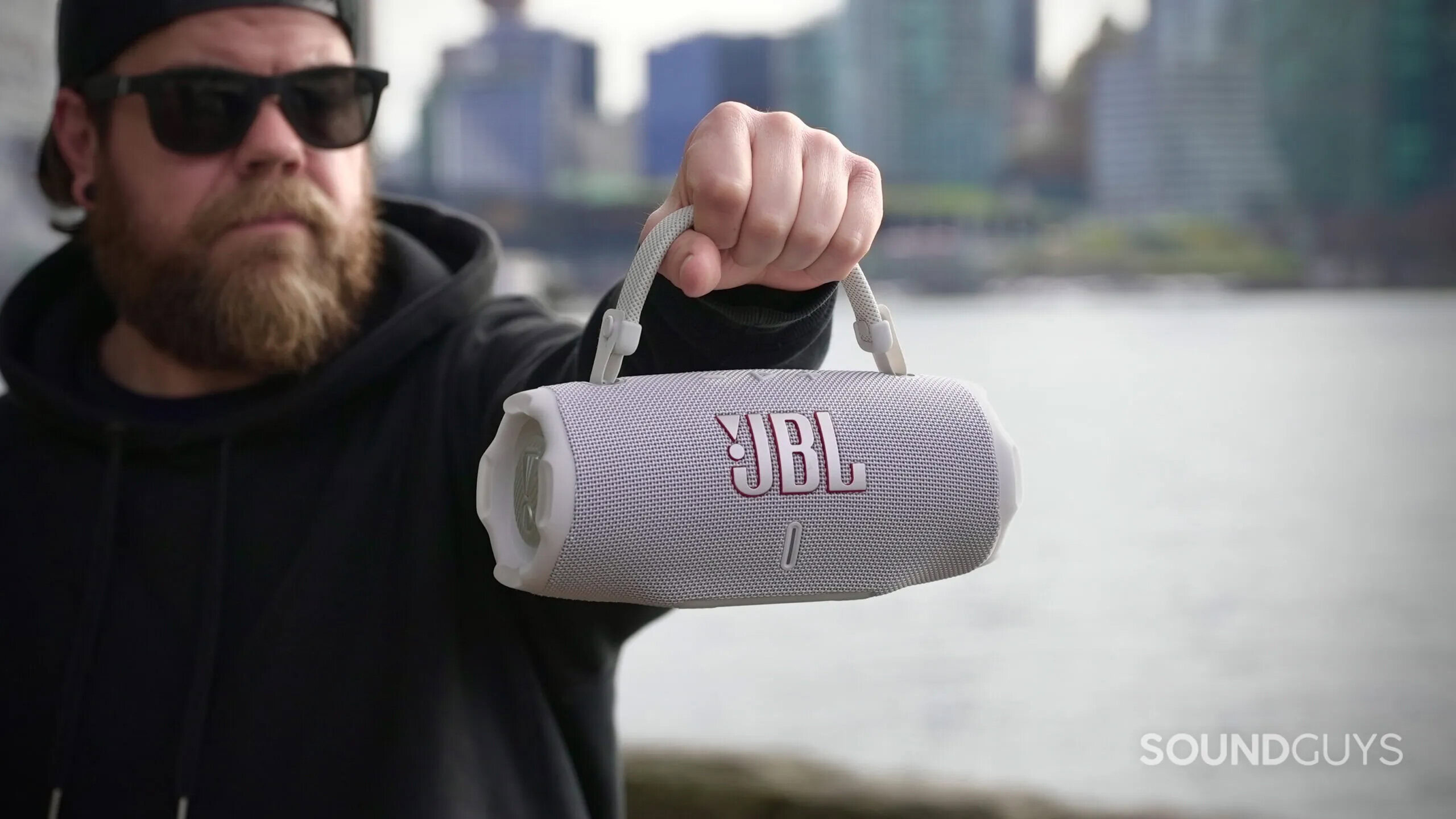 Dave Carr holding JBL Charge 6 speaker