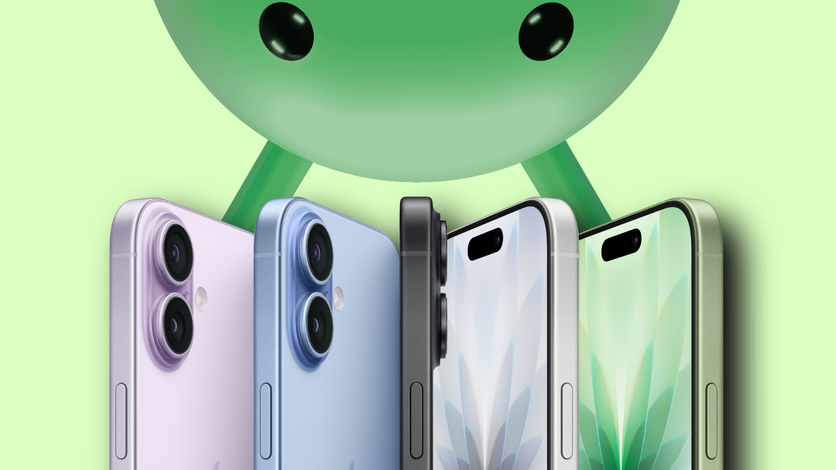 A render of the iPhone 17 series with the Android logo above it.