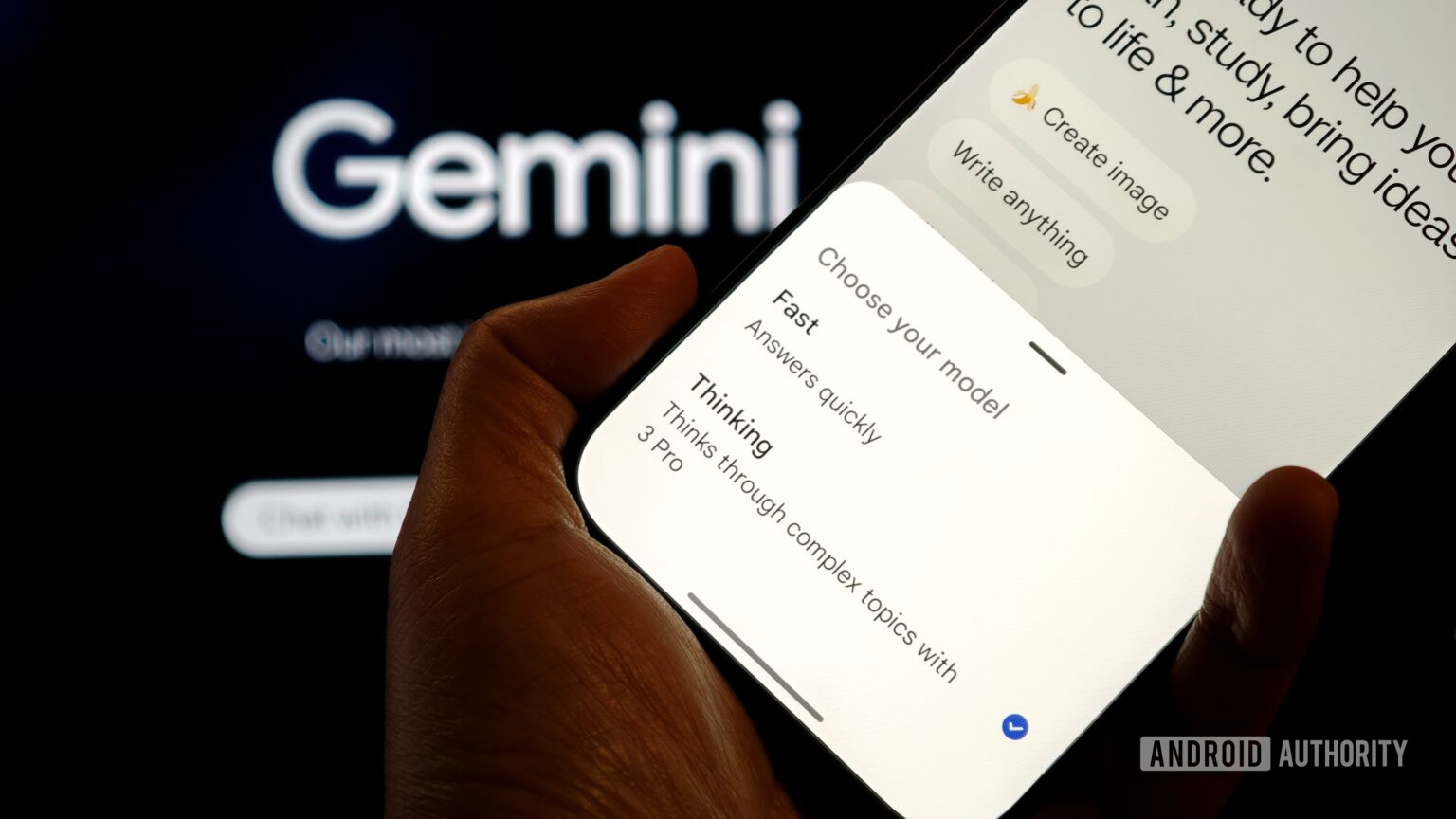 Gemini 3.0 Pro model being selected on Gemini's chat interface on a mobile phone