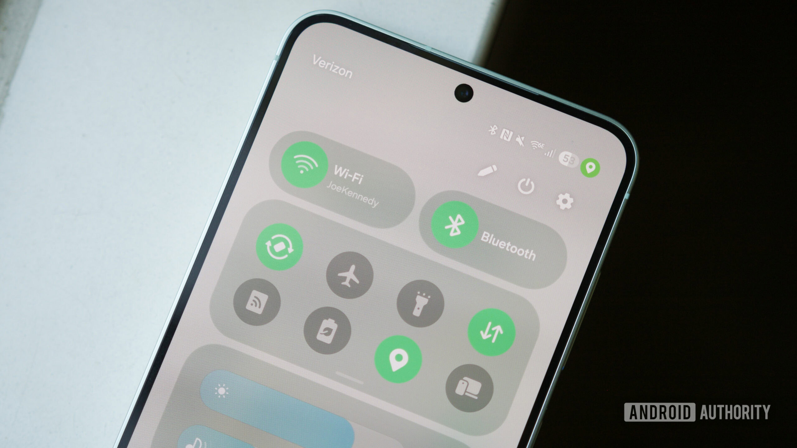 Close-up of the Wi-Fi quick settings toggle on a Samsung phone.
