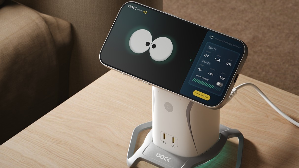 PISEN iDock charging station with a phone mounted on the wireless charging pad