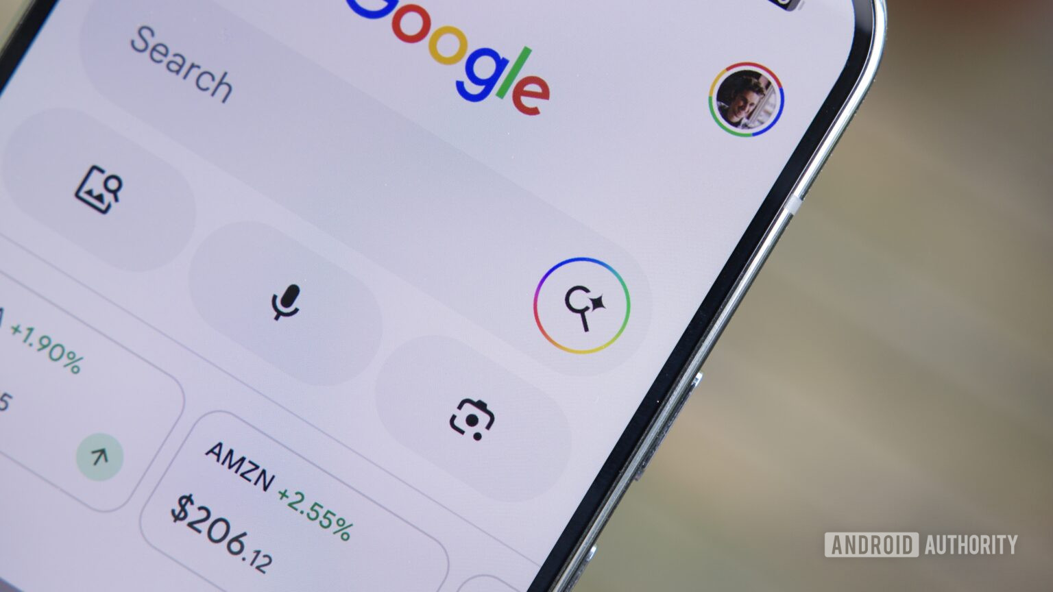 The Google app, showing the AI Mode button.
