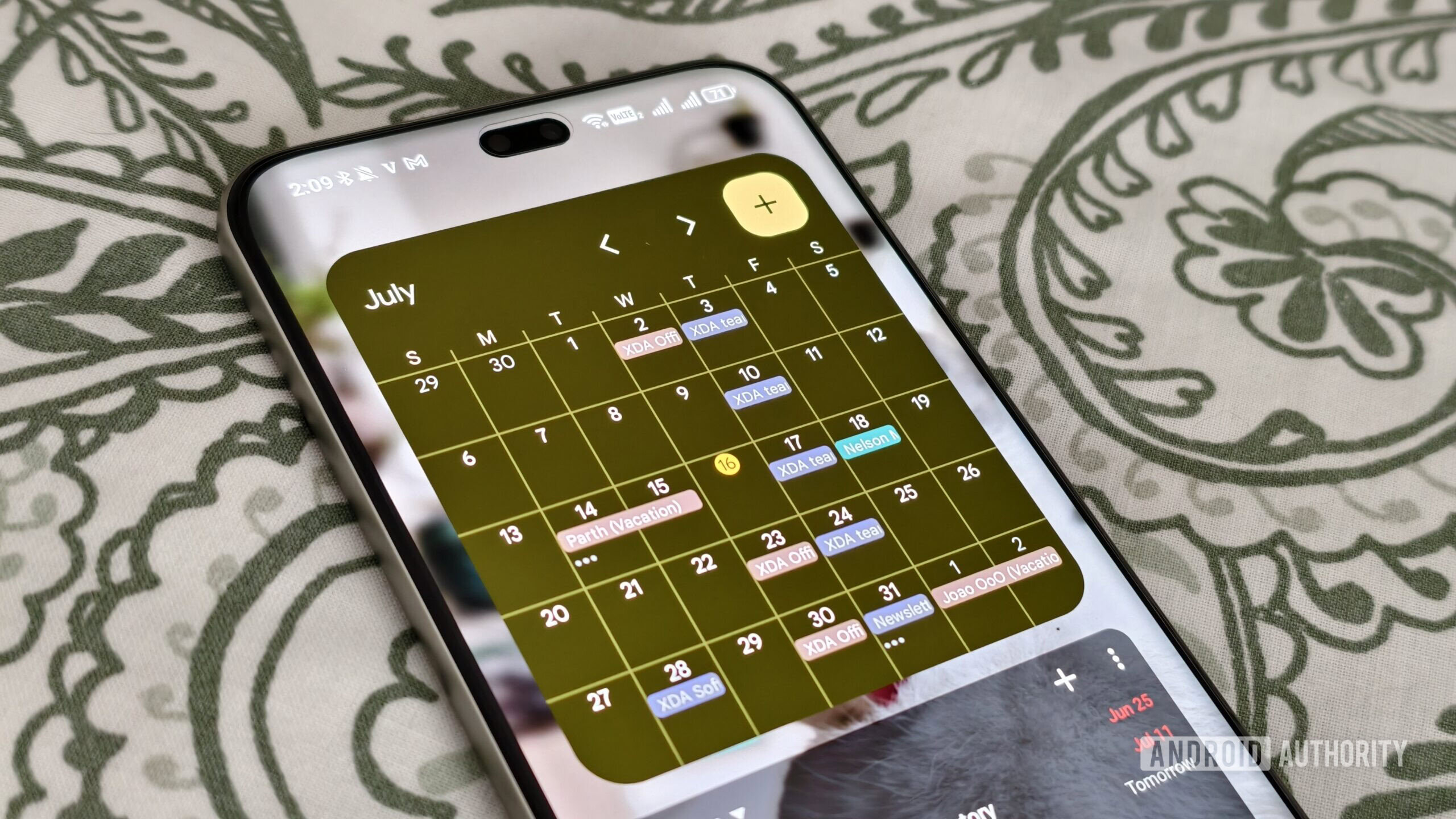 google calendar widget on a smartphone