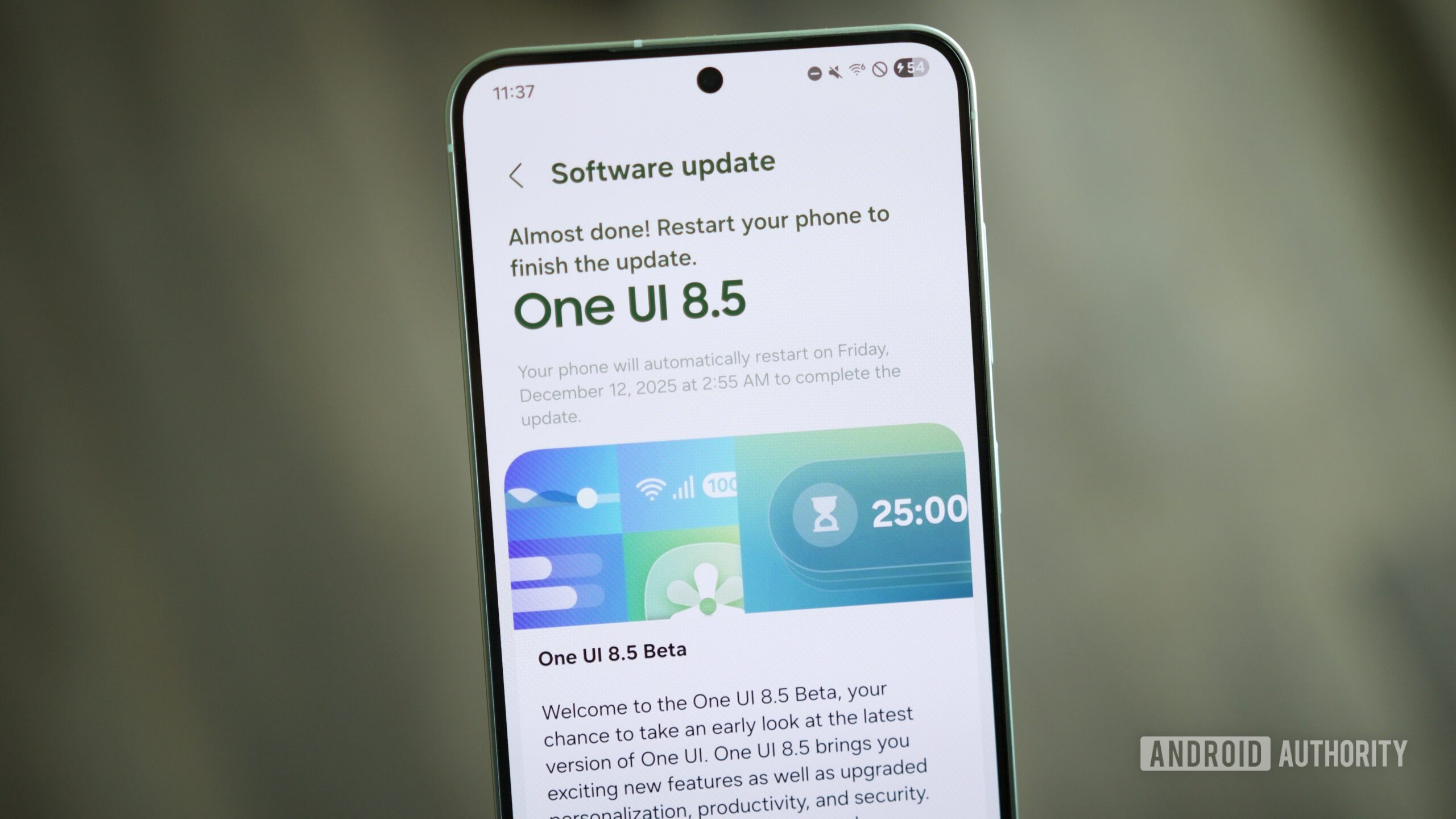 A Samsung phone showing the sign-up page for the One UI 8.5 beta.