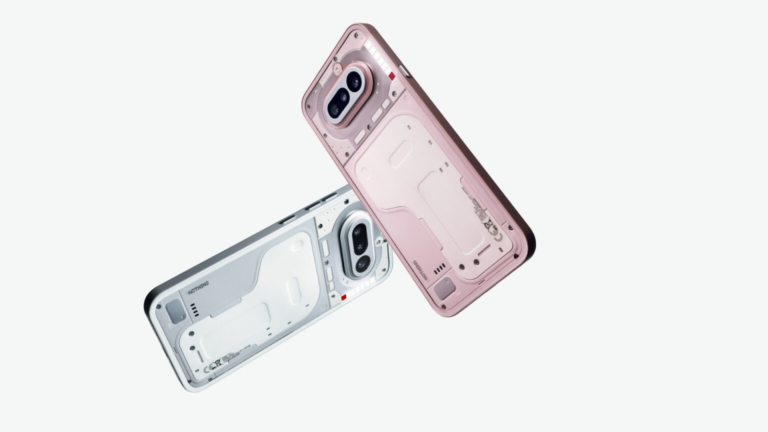 Nothing Phone 4a in pink next to the white version