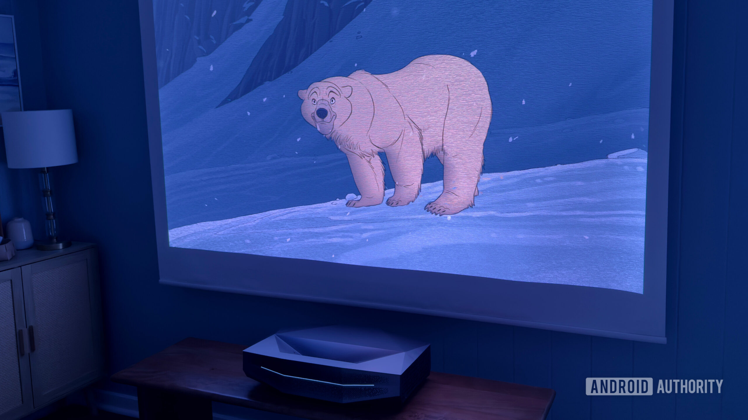 An AWOL Vision Aetherion Pro projects Snow Bear the animate short.