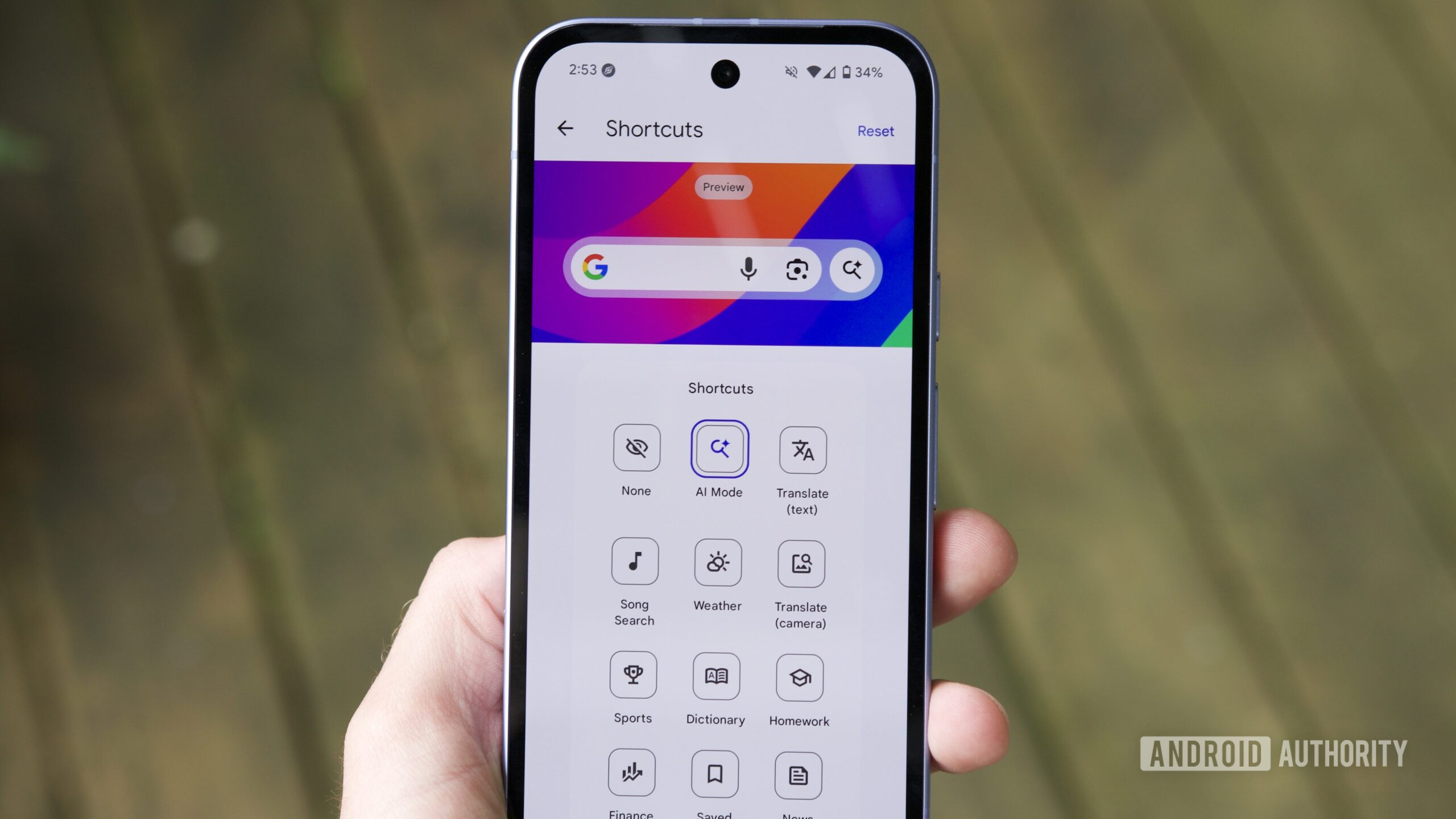 Customization settings for the Google Search bar Android widget.